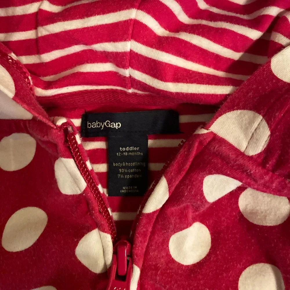 Gap Outfit pink polka dot long sleeve zip up jacket & pants 12-18 M